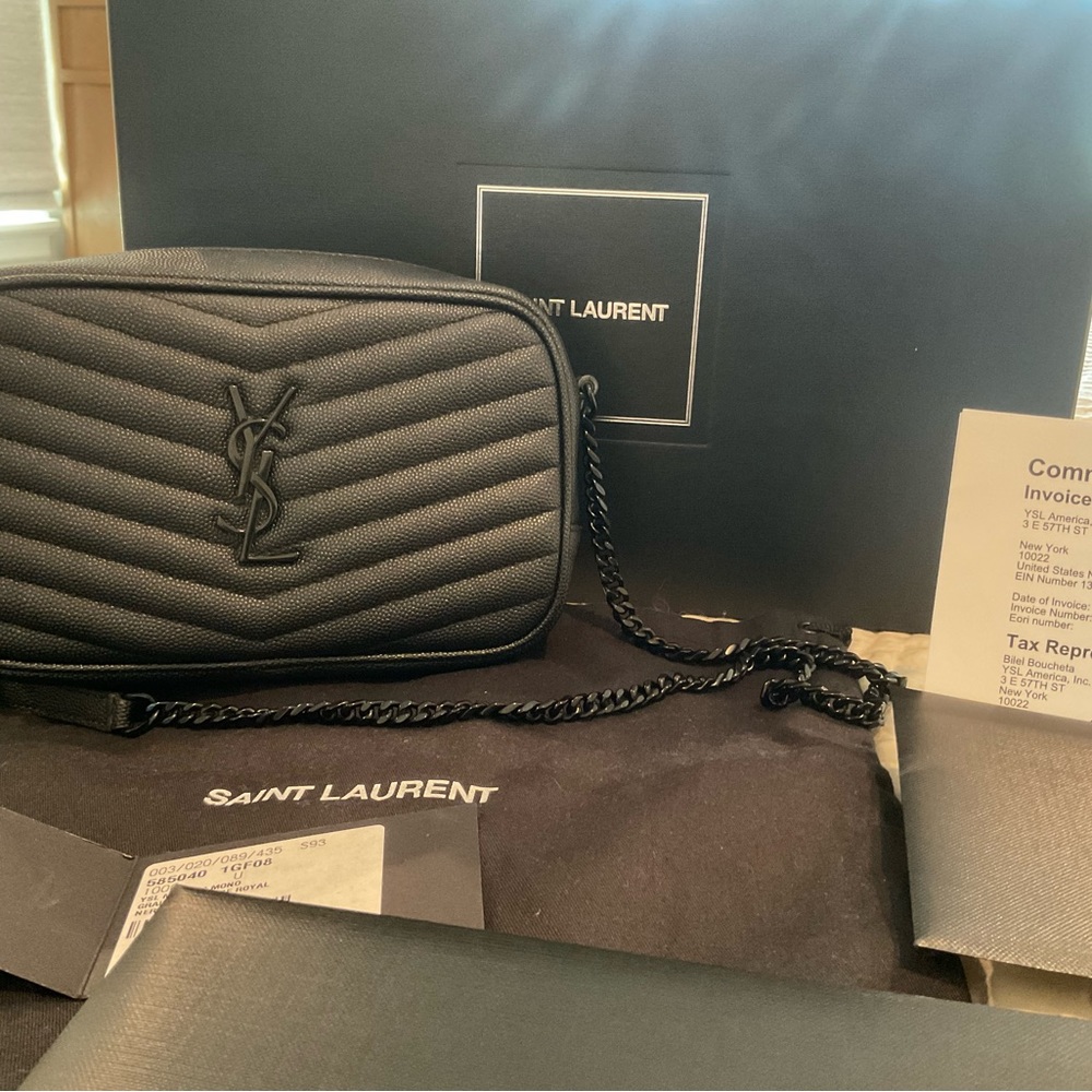 YSL SAINT LAURENT MINI LOU CROSSBODY BAG. BLACK. EXCELLENT CONDITION W/ RECEIPT